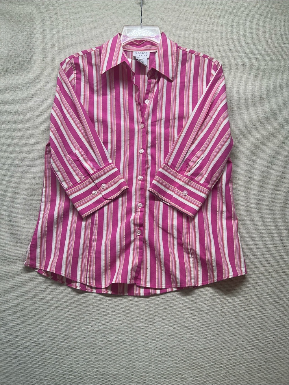 George Pink & White Striped Button-Down Shirt
